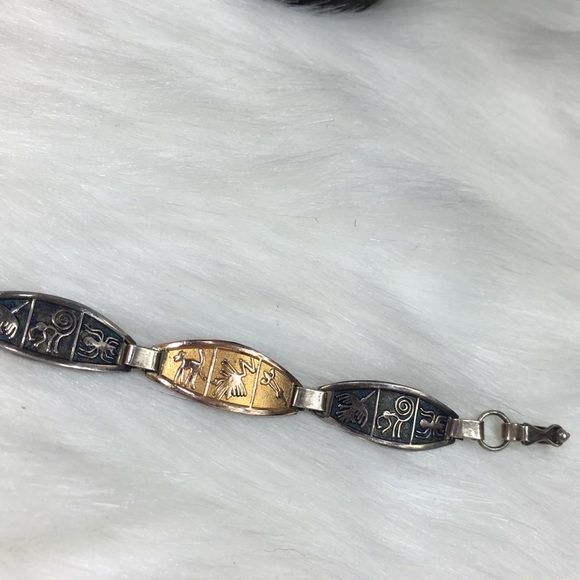 Egyptian Hieroglyphics Silver & Gold Bracelet - Picture 3 of 8